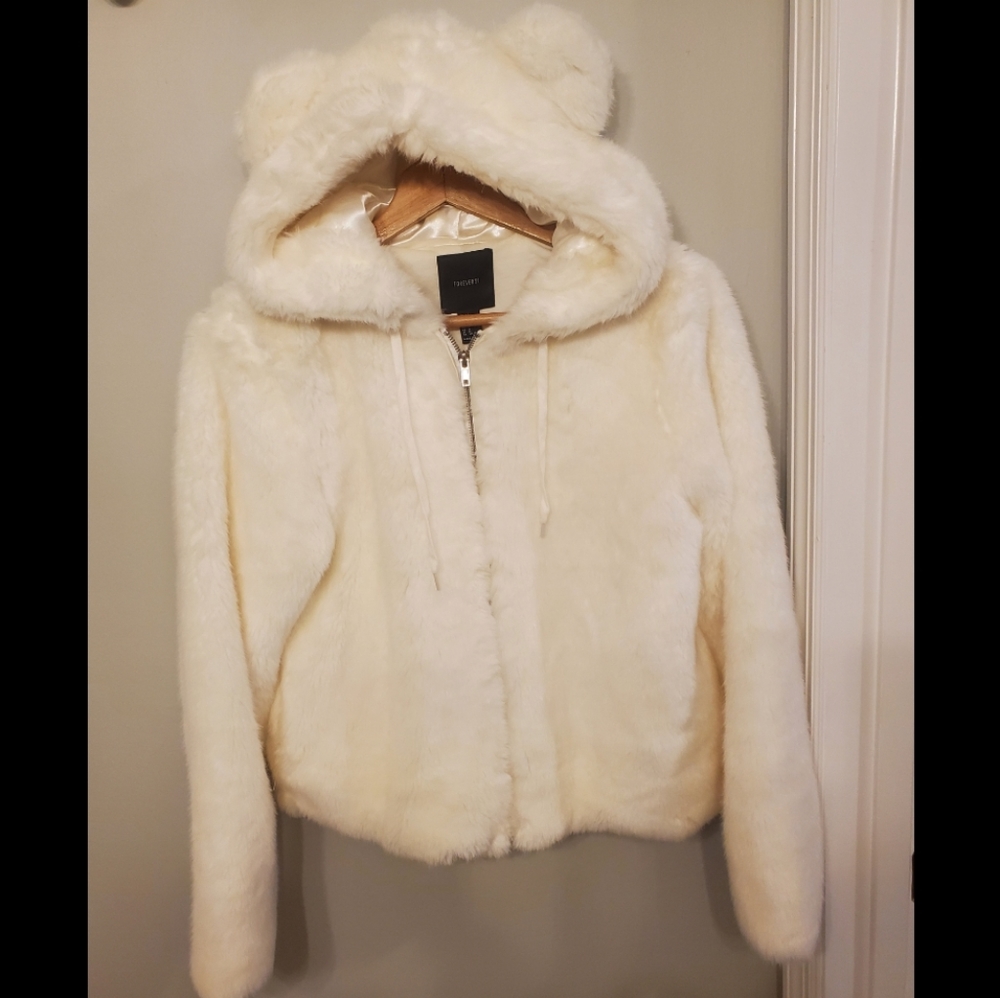 Faux fur hooded jacket with ears